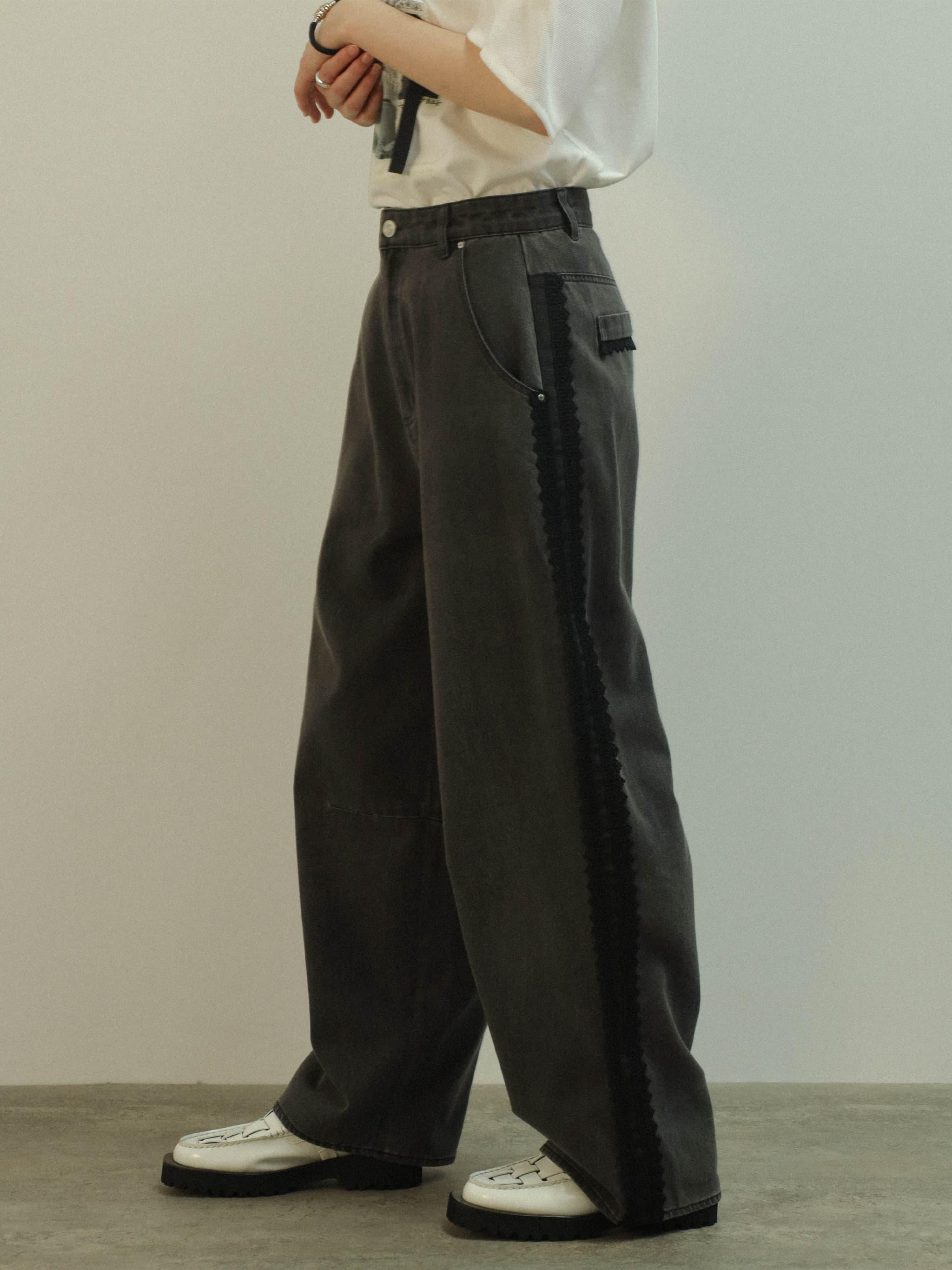 サイドレースラインワイドデニムパンツ